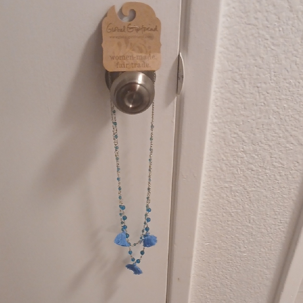 Global Girlfriend Blue & Silver Colors  Beaded Necklace with Tassels NWT